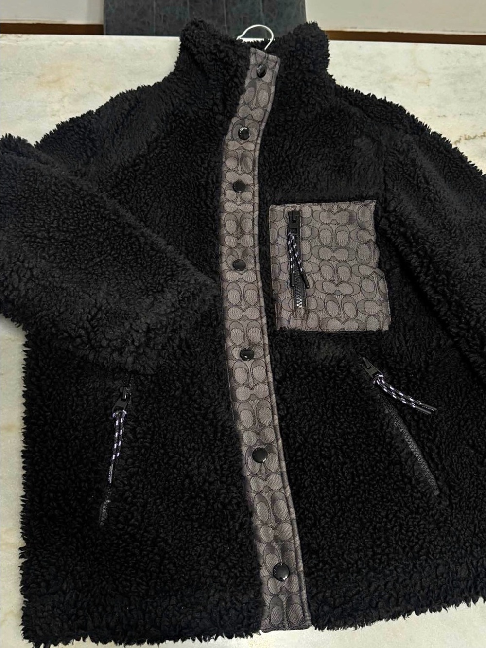 Coach Black Coat Sherpa Jacket- Size L